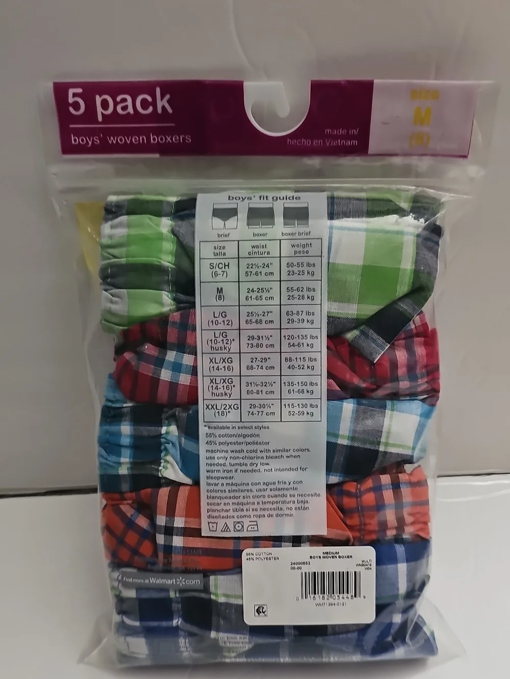 wonder nation Boys 5-Pack Plaid Woven Boxers - Green, Red, Blue, Orange, Navy